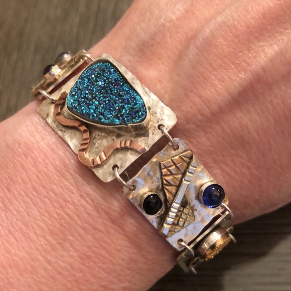 Sterling Silver Artisan Crafted Bracelet, Druzy & Mixed Metals - Picture 6 of 16